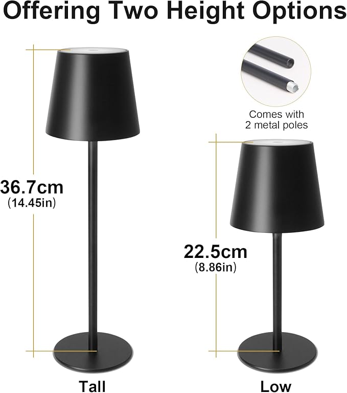 ORALUCE Cordless Table Lamp Rechargeable, Battery Operated LED Desk Lamp with USB Type-C Charging Port, 3 Color Stepless Dimming LED Lamp for Bedroom/Restaurant/Party/Coffee Shop/Camping/Bars, 1 Pack