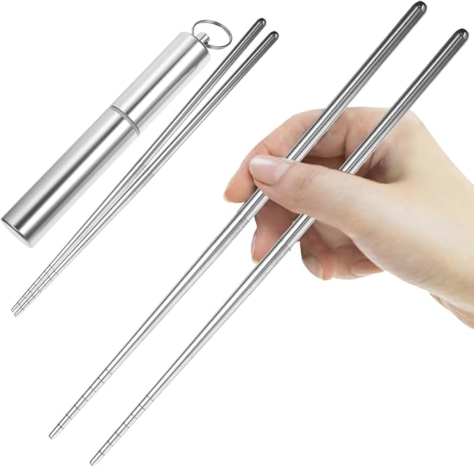 1 Set Folding Chopsticks Travel Utensils with Case Stainless Steel Tableware Retractable Chopsticks Chinese Outdoor Cutlery 304 Stainless Steel Foldable Student Noodle