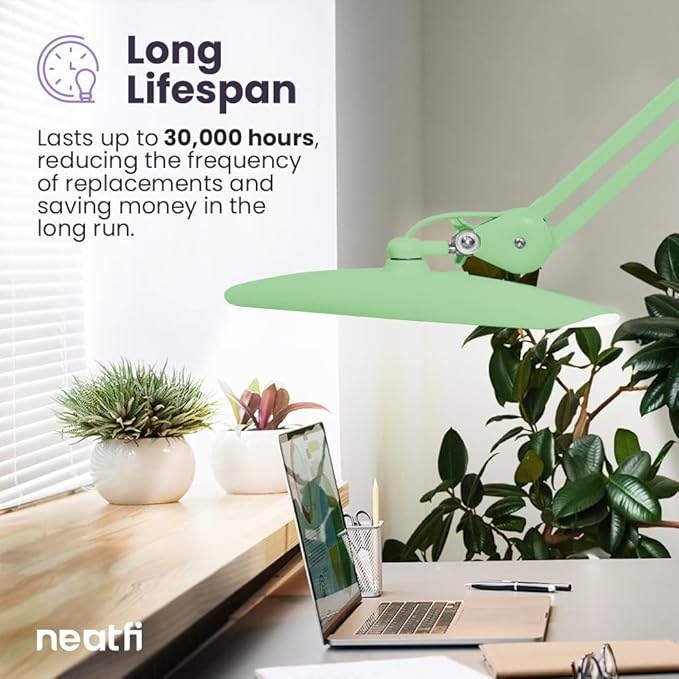 Neatfi XL 2,200 Lumens LED Task Lamp, 24W Super Bright Desk Lamp, 117 Pcs SMD LED, 4 Level Brightness, Dimmable, Task LED Light for Home, Office, Workbench (Non-CCT, Midnight Green)