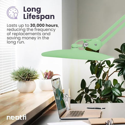 Neatfi XL 2,200 Lumens LED Task Lamp, 24W Super Bright Desk Lamp, 117 Pcs SMD LED, 4 Level Brightness, Dimmable, Task LED Light for Home, Office, Workbench (Non-CCT, Midnight Green)