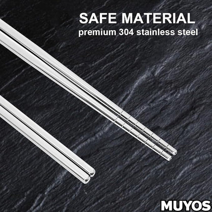 Stainless Steel Chopsticks 5 Pairs Reusable Multicolor Lightweight 304 Metal Chopsticks Square Lightweight Non-Slip Chop Sticks Dishwasher Safe Gift Set(Silver Hollow)