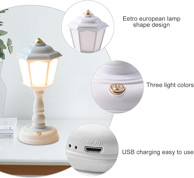 Mini Desk lamp Vintage, LED Desk Lamp Dimmable Table Lamp Reading Lamp with USB Charging Port, Sensitive Control, Eye-Caring Office Lamp,Very Beautiful Decorative Desk lamp (White)