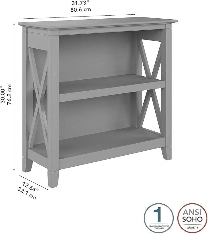 Bush Furniture Key West Small 2 Shelf Bookcase in Cape Cod Gray