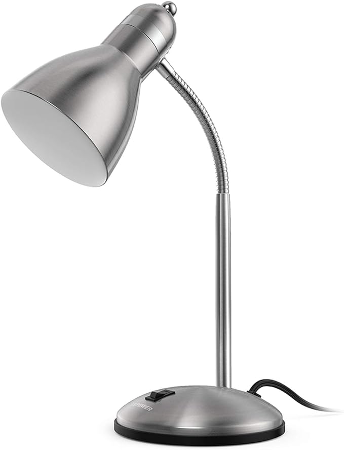 LEPOWER Metal Desk Lamp, Adjustable Goose Neck Table Lamp, Eye-Caring Study Desk Lamps for Bedroom, Study Room and Office (Silver)