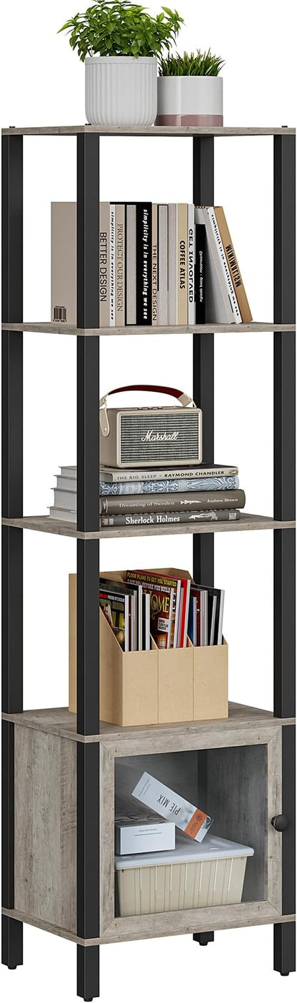 TUTOTAK 5 Tier Bookcase and Bookshelf, Narrow Book shelf with Door for Small Space, for Living Room, Office, Study, Entryway, Greige BS03BG005