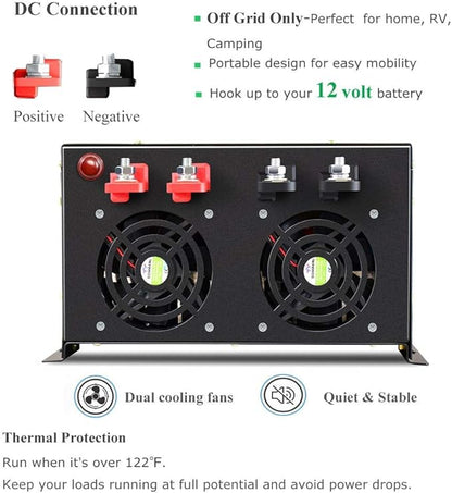 WZRELB 7000W 12V 120V Pure Sine Wave Power Inverter 4 AC Outlets Wired Remote Control,RV, Camping (RBH-700012WR)