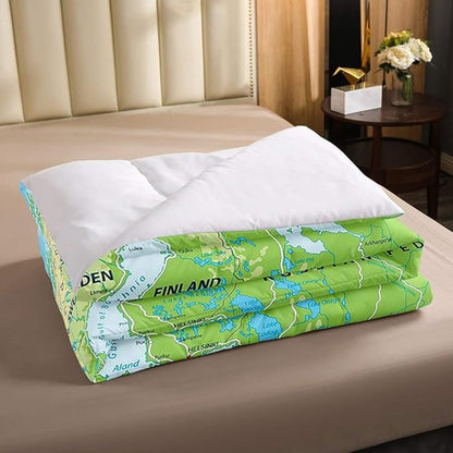 Erosebridal World Map Comforter Set Full Size, Blue Ocean Bedding Set for Kids Boys Girls, Map of Various Countries Quilted Duvet Abstract Art Bedding Comforters Breathable Bedroom Decor