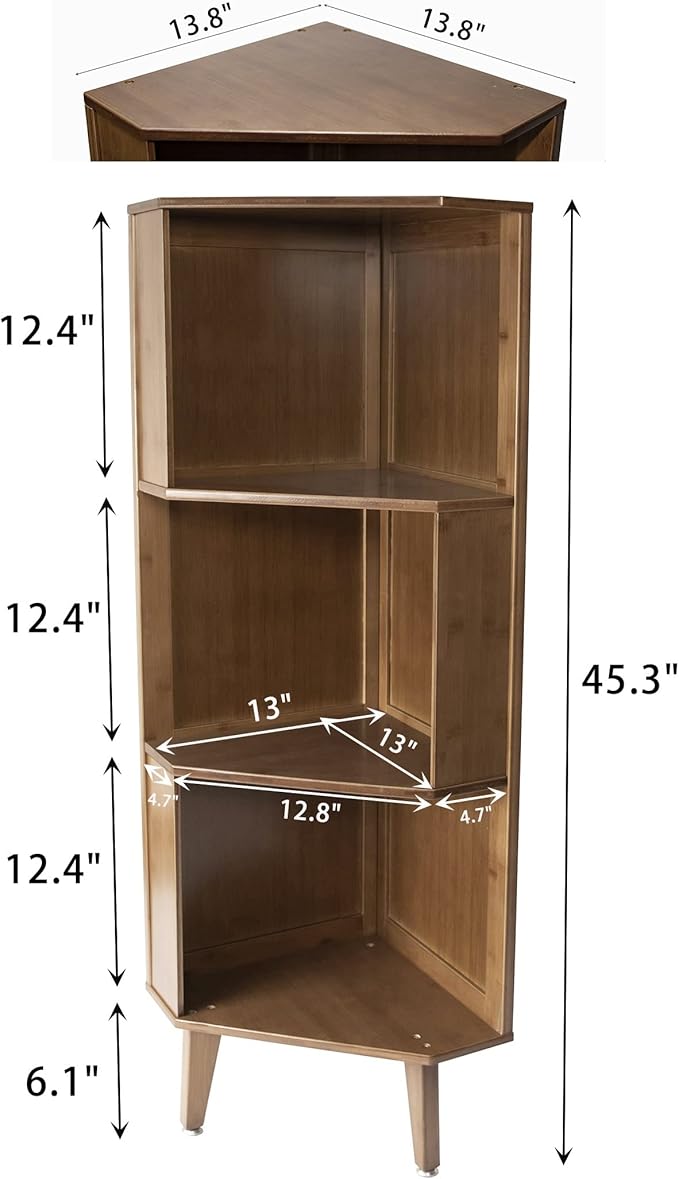 3-Shelf Corner Bookcase Industrial Corner Bookshelf A-Shaped Display Corner Storage Tall Bookshelf Multifunctional Storage Display Stand Shelf for Home Office Living Room Decoration…
