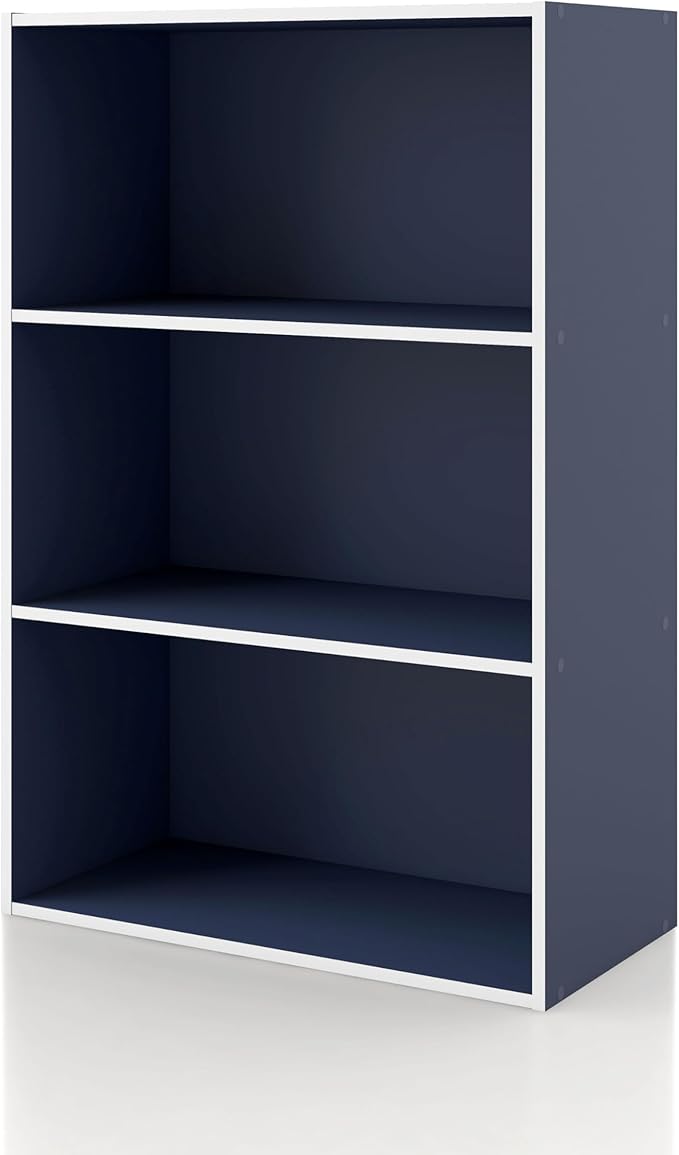 Apexa 3-Tier Cube Storage Organizer Shelves, Stackable Wood Bookcase Fits Cubby Bins for Organization, Dorm Teen Room Decor & Home Office, Steel Blue
