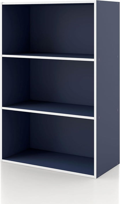 Apexa 3-Tier Cube Storage Organizer Shelves, Stackable Wood Bookcase Fits Cubby Bins for Organization, Dorm Teen Room Decor & Home Office, Steel Blue