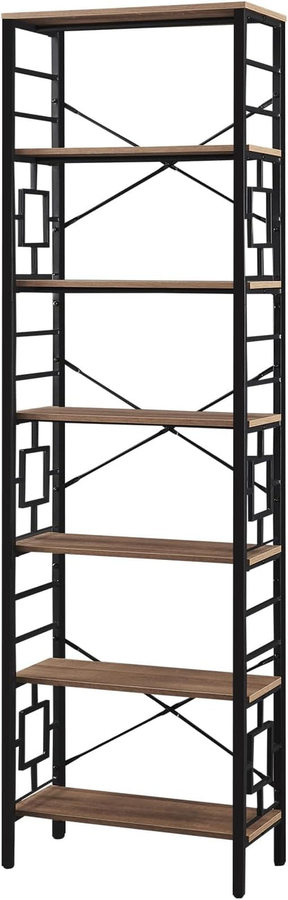 HOMISSUE Tall Bookshelf, Industrial 7-Tier Bookshelf with Unique Design, Open Bookshelves and Bookcases, Freestanding Book Shelf Bookcase for Living Room, Home Office and Bedroom, Rustic Brown