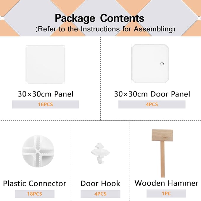 C&AHOME Cube Storage Organizer with Doors, 4-Cube Shelves, Closet Cabinet, DIY Plastic Modular Bookshelf Ideal for Bedroom, Living Room, 24.8" L x 12.4" W x 24.8" H Milky USHS04M-DOOR