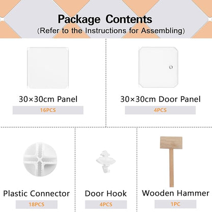 C&AHOME Cube Storage Organizer with Doors, 4-Cube Shelves, Closet Cabinet, DIY Plastic Modular Bookshelf Ideal for Bedroom, Living Room, 24.8" L x 12.4" W x 24.8" H Milky USHS04M-DOOR