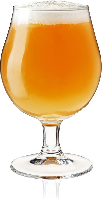 True Classic Tulip Beer Glasses, Sparkling Clear Drinking Glasses for Belgian Ales, Sours, IPA Beers, Cocktails, Gifts for Men, Game Night, Happy Hour, Home Bar, Elegant Glassware, 15 oz, Set of 4