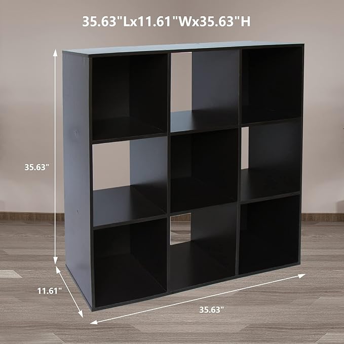 PACHIRA US 9 Cube Storage Shelf Organizer, Heavy Duty Wooden Closet Cabinet, File Organizer Rack Display Cube Bookshelf Compartments, Dark Brown