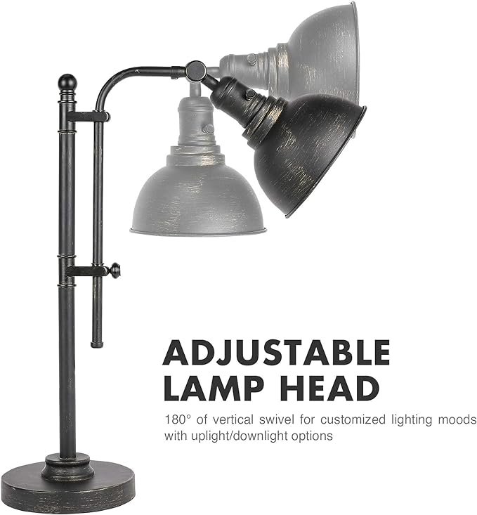 VONLUCE Rustic Desk Lamp Black Adjustable, Industrial Style Metal Task Lamp (25"-29"), Vintage Work Lamp, Farmhouse Reading Lamp in Aged Bronze Finish, ETL Certificate