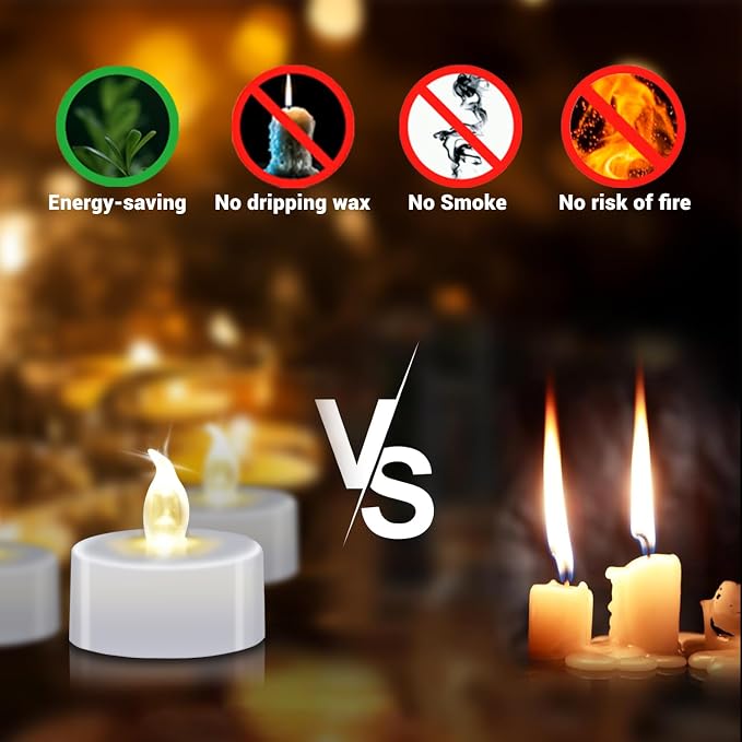 50 Pack LED Tea Lights Bulk, 200+ Hours Long Lasting Battery Operated Flameless Candles for Wedding Centerpieces, Proposal Decorations, Valentine's Day & Event Decor (Warm White)