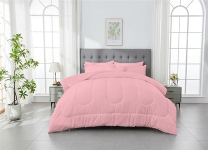 3 Piece Solid Color All Season Bedding Comforter Set Microfiber Soft Lightweight Bedding Set for Kids Teens Adults Room Decor with 1 Comforter and 2 Pillowcases Queen