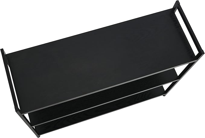 Household Essentials 3 Tier Wide Book Shelf, Medium, Black Oak Finish