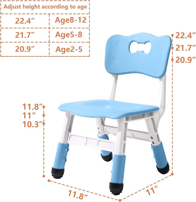 Adjustable Kid Chairs Indoor 3 Level Adjustable Suitable for Children Age 2-6. Maximum load-bearing 220LBS Suitable for Family Classroom and Nursery Child Seat Set (2-Pack-Blue)