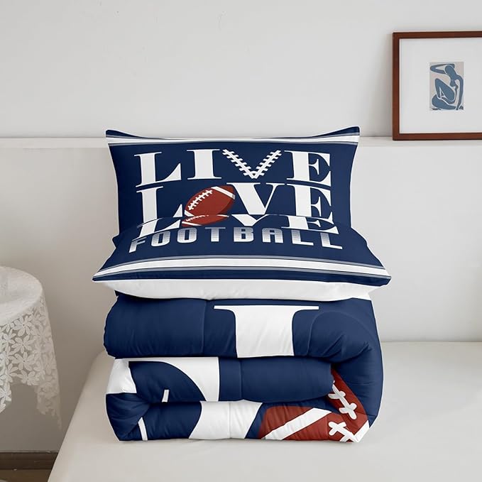 Feelyou Rugby Sports Bedding Set Queen Size Football Comforter Set for Kids Boys Girls Decor Soccer Ball Game Comforter Microfiber American Football Player Duvet Set Bedroom Quilt Set