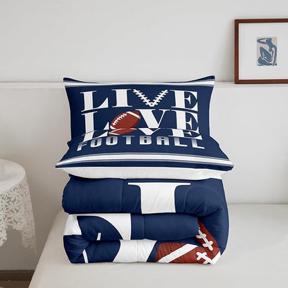 Feelyou Rugby Sports Bedding Set Queen Size Football Comforter Set for Kids Boys Girls Decor Soccer Ball Game Comforter Microfiber American Football Player Duvet Set Bedroom Quilt Set