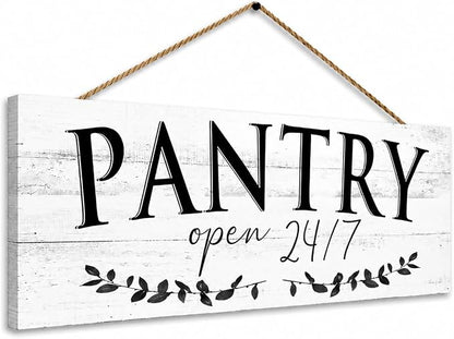 1 KINGO Rustic Pantry Signs Wall Decor: Farmhouse Kitchen Wall Art 6" x 14.5" Canvas Print Decorative Plaque Wall Hanging Open 24/7 Sign for Pantry Dining Room Home Decor