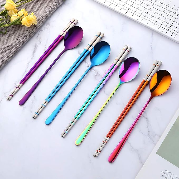 Buyer Star 4 color Square Chopsticks and Spoons Set Metal Stainless Steel Spoons Chopsticks Set