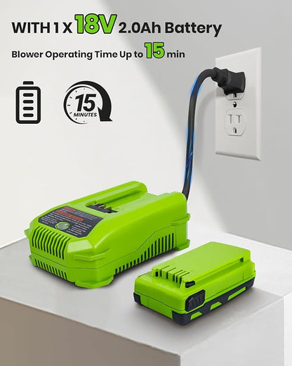 HARDELL 18V Cordless Leaf Blower, Battery Powered Leaf Blower for Lawn Care, Electric Mini Leaf Blower, 130MPH/98CFM, Bright Green (Battery & Charger Included)