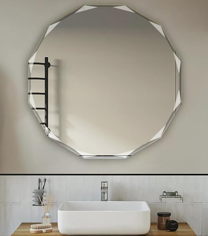 Single Beveled Edge Circle Mirror Frameless Wall Mount Bathroom Vanity Mirror, 20”