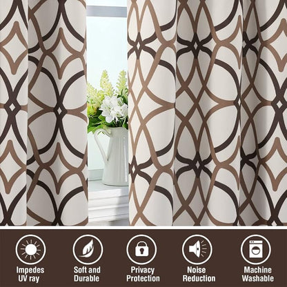 H.VERSAILTEX Blackout Curtains Printed Design 63 Inch Length 2 Panels Set Thermal Insulated Curtains for Bedroom Living Room Geometric Modern Grommet Window Drapes - Taupe and Brown