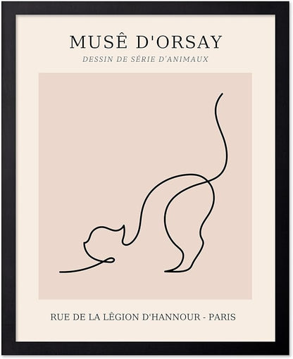 Poster Master Vintage Poster - Retro One Line Cat Drawing Print - Cat Art - Minimal Gift for Men, Women, Animal Lover - Abstract Wall Decor for Home, Office, Bedroom, 8x10 Black Framed