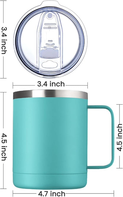 MEWAY 12oz Coffee Mug With Handle and Sliding Lid,Stainless Steel Travel Tumbler Cup with Handle,Double Wall Vacuum Insulated Camping Cup for Hot & Cold Drinks Tea (Light Green,Set of 1