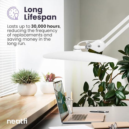 Neatfi XL 2,200 Lumens LED Task Lamp, 24W Super Bright Desk Lamp, 117 Pcs SMD LED, 4 Level Brightness, Dimmable, Task LED Light for Home, Office, Workbench (Non-CCT, White)