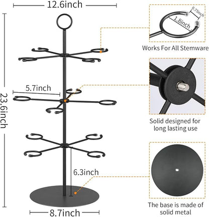 Cocktail Tree Stand for Parties Brunch,3 Tiers 12 Holders Drink tower Wine Glass Holder Stand,Champagne Tower Martinis Tree,Wine Glasses Display Margarita tower Drink stand for Mimosa Bar Party Bridal