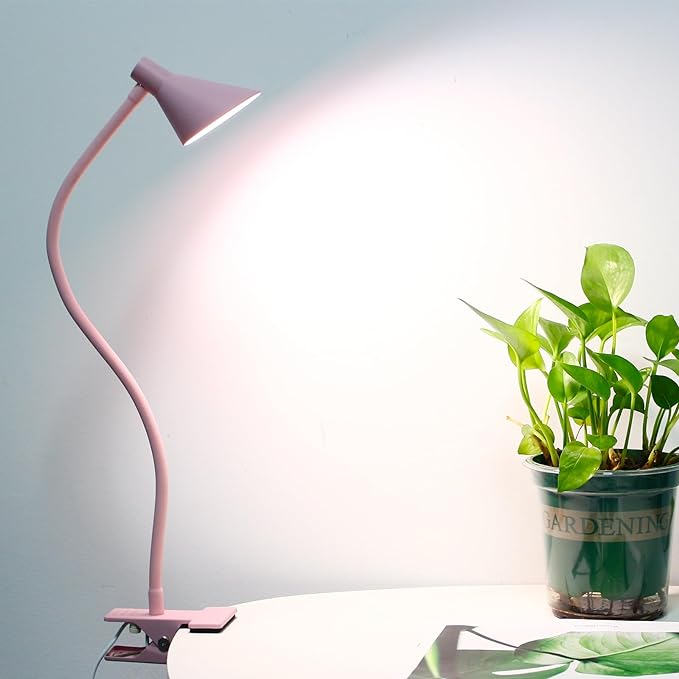Desk Clip Reading Light, 3 Light Modes 10 Dimmable Brightness, Eye-Caring Bedroom Bedside Lamp, Flexible Neck Clamp Lamp（Pink）