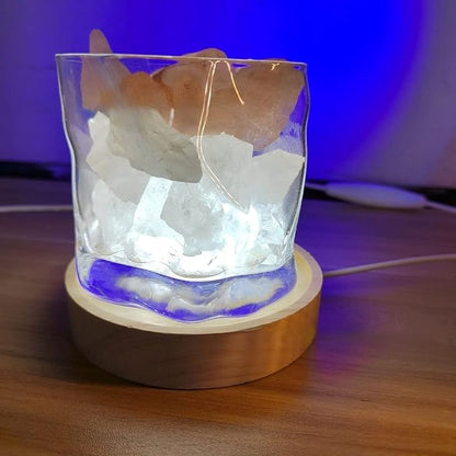 Wooden LED Light Base Aroma Reed Diffuser Base,Diameter 10cm, Adjustable White Light And Warm Light, Suitable For Displaying Himalayan Salt Lamp, Crystal Glass Resin Art .