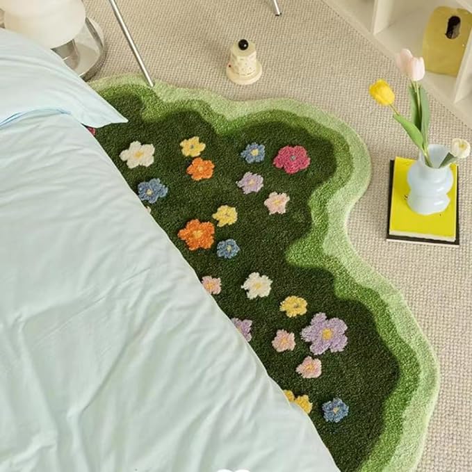 Moss Rug Lovely Green Moss Leaf Bathroom rug Non-Slip 3D Moss Carpet Washable Water Absorbent Soft Moss Carpet Bed for Bathroom Bedroom Kitchen Living Room (A, 2x4ft)
