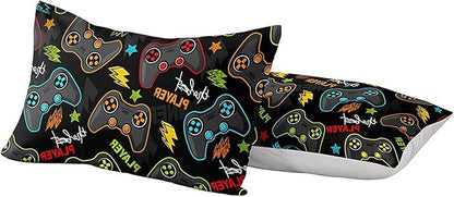 Kids Gaming Bedding Sets, 6 Piece Gamer Comforter Sets for Teens Boys Full Size for Bedroom Comforter Set Adult 3D Gamepad Microfiber Bedding Sets Fits All Season (Full Comforters Set)