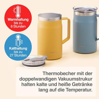 LocknLock Metro Mug, Premium 18/8 Stainless Steel Metal, Double Wall Insulated, Portable Coffee Cup with Lid and Handle for Hot and Cold Drinks, Blue, 20 oz