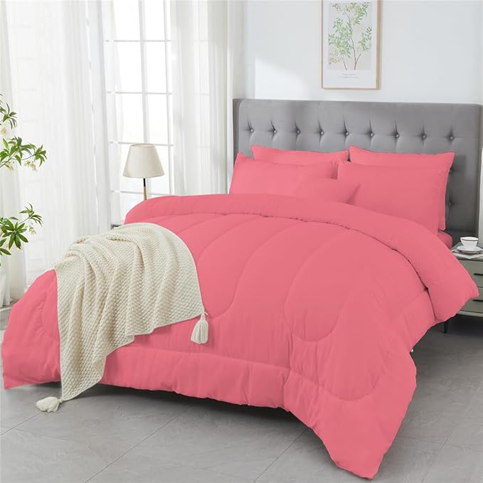 3 Piece Solid Color All Season Bedding Comforter Set Microfiber Soft Lightweight Bedding Set for Kids Teens Adults Room Decor with 1 Comforter and 2 Pillowcases Queen