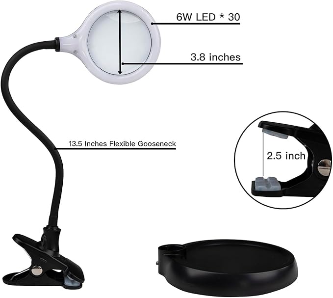 5X Magnifying Lamp, Lighted Magnifying Glass with Light and Stand Hands Free, Desk Magnifying Light, LED Magnifier Work Lamp for Reading, Crafts, Sewing, Hobbies.