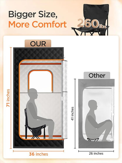 Sauna Box, Portable Sauna for Home, Personal Portable Steam Sauna Tent with 1200W 3L Steamer Heater, 15 Levels, Remote Control, Foldable Chair, Cozy Big Size 36 * 36 * 71 inches