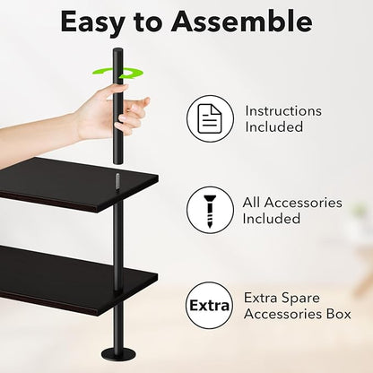 Ladder Shelf Bookcase 5 Tier, Extra Sturdy Modern Bookshelf Wall Mounted, Tall Black Open Book Shelf, Standing Industrial Metal Frame with Wooden Shelves