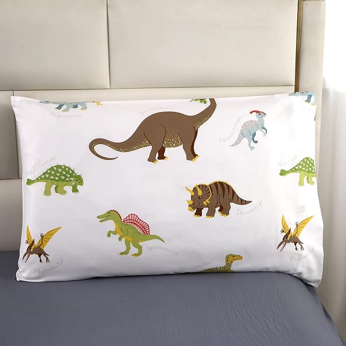 MAG 3Pcs Dinosaur Bedding Comforter Set, Dino White Base Full/Queen Comforter Set,for Toddlers Kids,Boys Teens and Girls,Super Soft Microfiber, Full/Queen Size (1 Comforter + 2 Pillowcases)