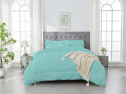 3 Piece Solid Color All Season Bedding Comforter Set Microfiber Soft Lightweight Bedding Set for Kids Teens Adults Room Decor with 1 Comforter and 2 Pillowcases Full