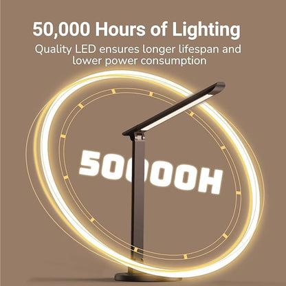 LED Desk Lamp, Eye-Caring Table Lamp with USB Charging Port, 35 Lighting Modes, Touch/Memory Function, Dimmable Reading Lamp Task Lamp Desk Lamps for Home Office (Black)