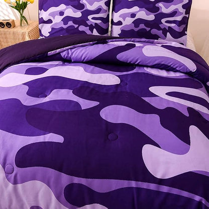 Meeting Story Camouflage Bedding Set, Purple Camouflage Comforter Set, 3 PCS One Comforter and Two Pillowcases, Lightweight Bedspread for Girls Teens Adults (Purple, Queen)
