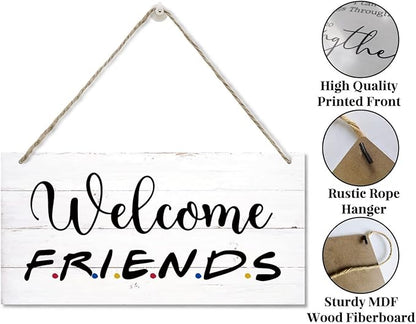 Welcome Friends Decor Sign, Hanging Wood Sign Home Decorative, Printed Wood Wall Art Sign, Friends Welcome Sign, Front Door Wall Decor, Welcome Friends Door Sign Porch Decor 12 * 6inch