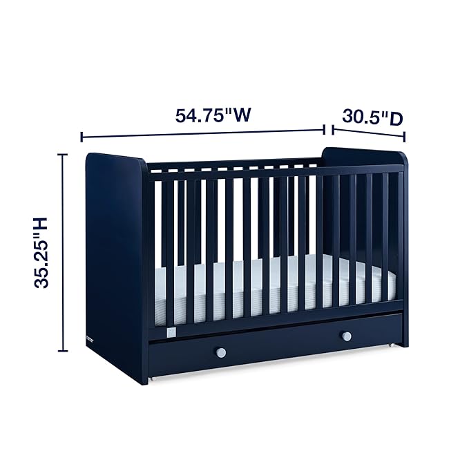 GAP babyGap Graham 4-in-1 Convertible Crib with Storage Drawer - Greenguard Gold Certified, Navy/Light Blue